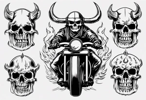 i want a tattoo of a big viking skeleton head riding a motorcycle with flames tattoo idea