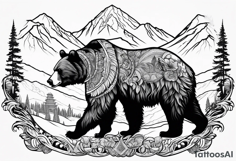 California Bear with the mammoth minarets inside the bear tattoo idea
