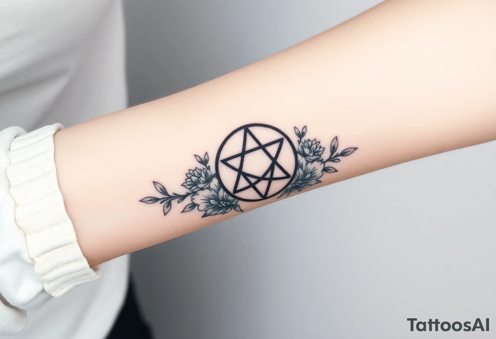 Cover up an enneagram symbol tattoo with florals tattoo idea