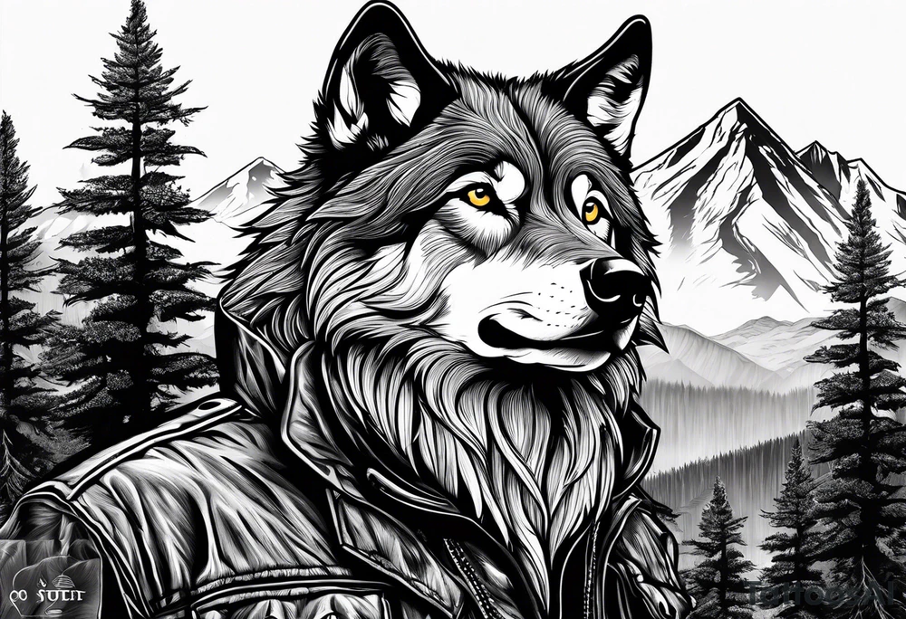 Badass wolf wearing sunglasses
Dark woods
Mountain peaks tattoo idea