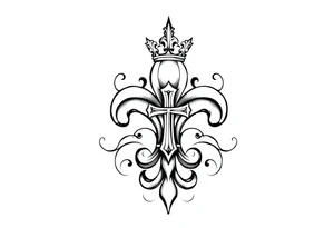 a flor de lis with a crown and a cross inside the flor de lis tattoo idea