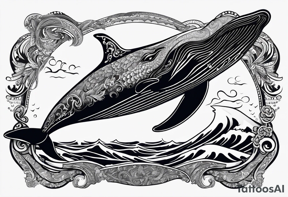 Back Breaching North Pacific humpback whale paisley tattoo idea