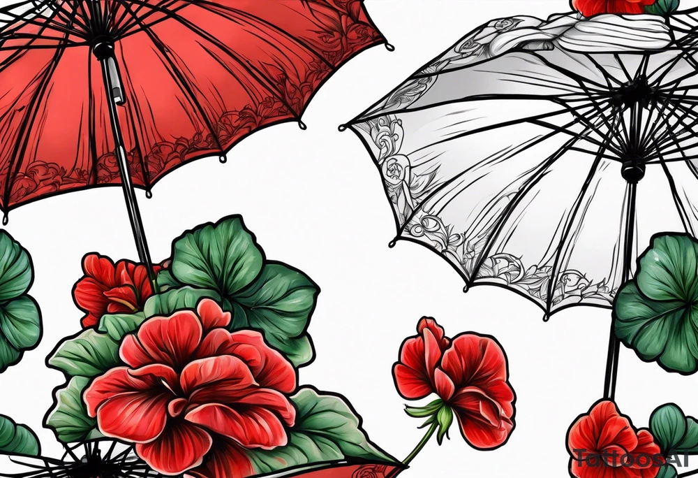 Umbrella with red geraniums tattoo idea