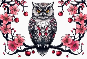 Owl and cherry blossoms tattoo idea