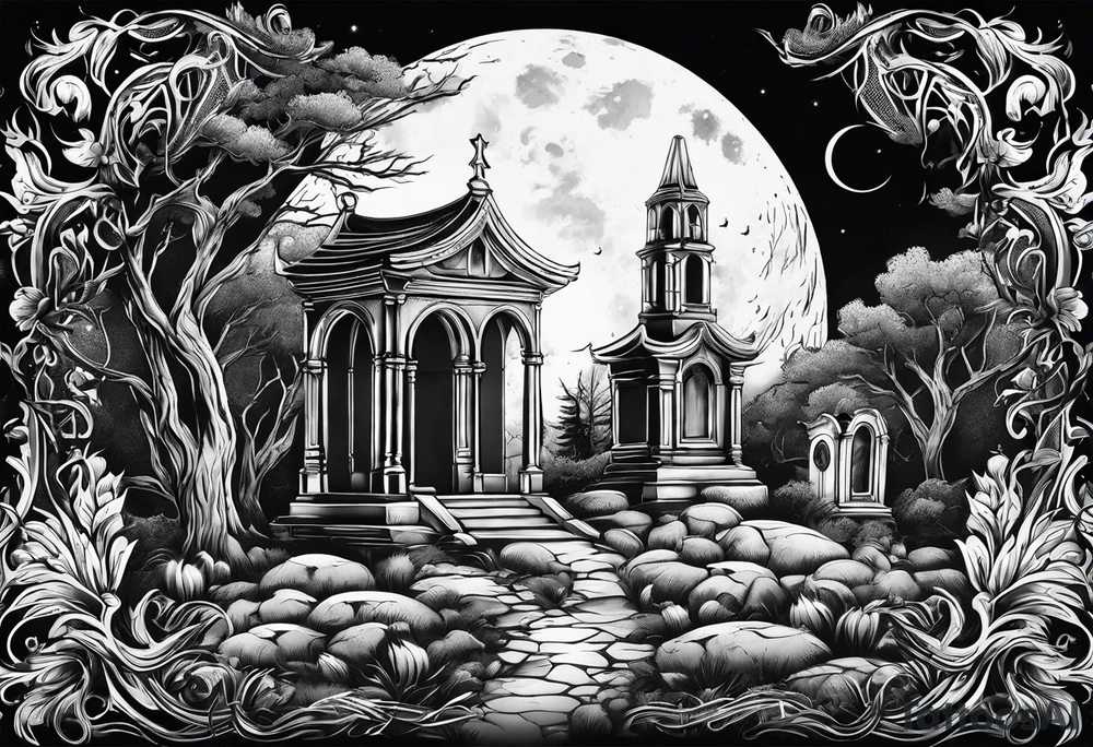 graveyard with moon tattoo idea