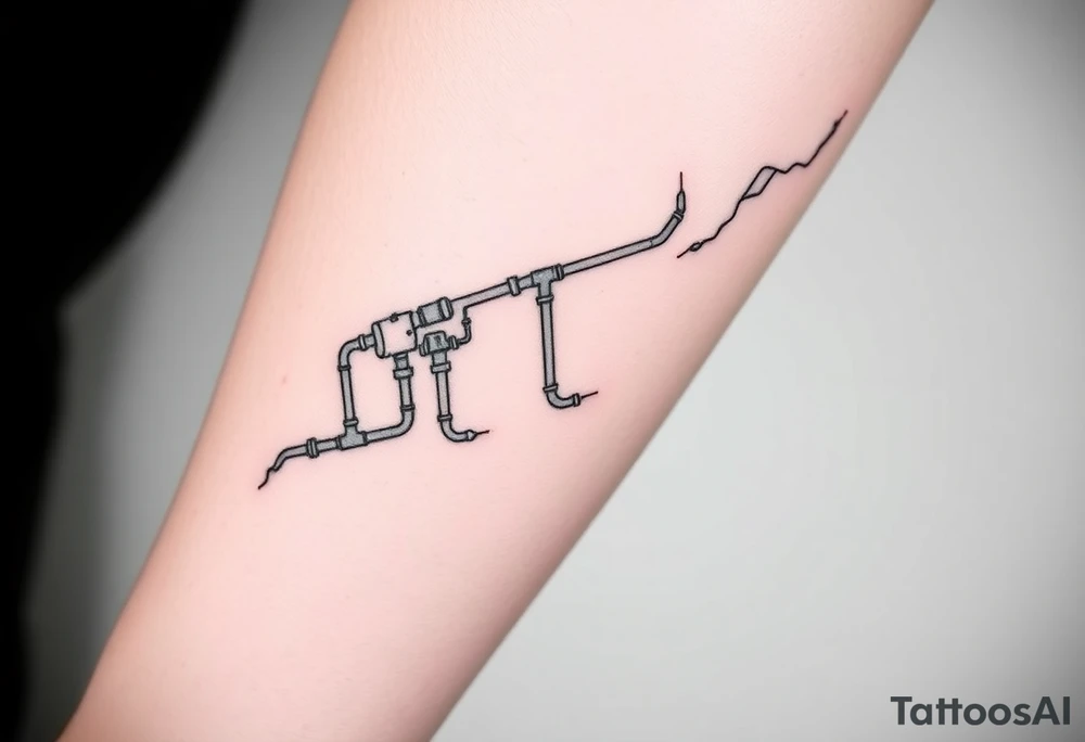 long System of pipes that transitions and transforms into veins of forearm tattoo idea