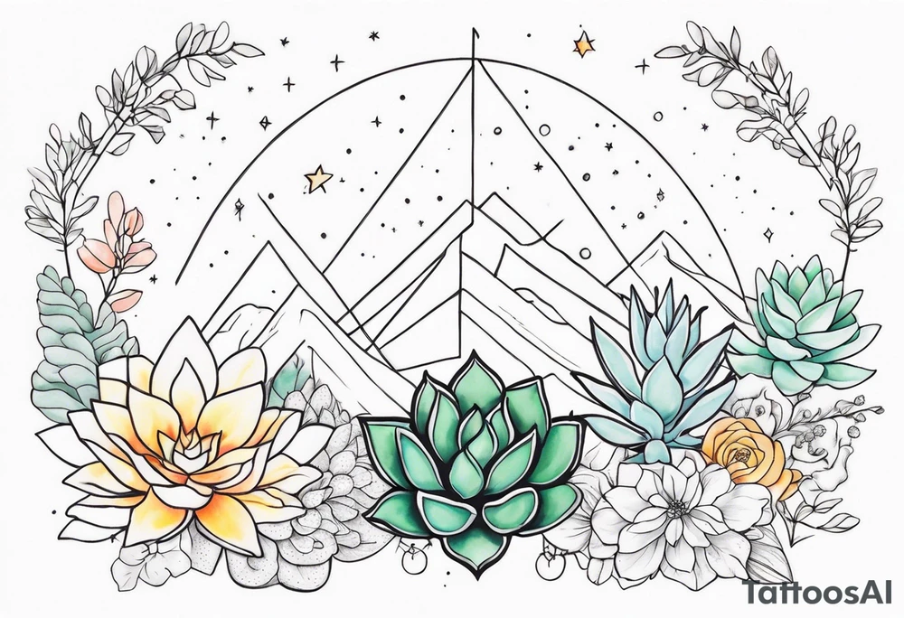 fine line with sun, stars, floral, dots, three succulents
. Sternum tattoo tattoo idea