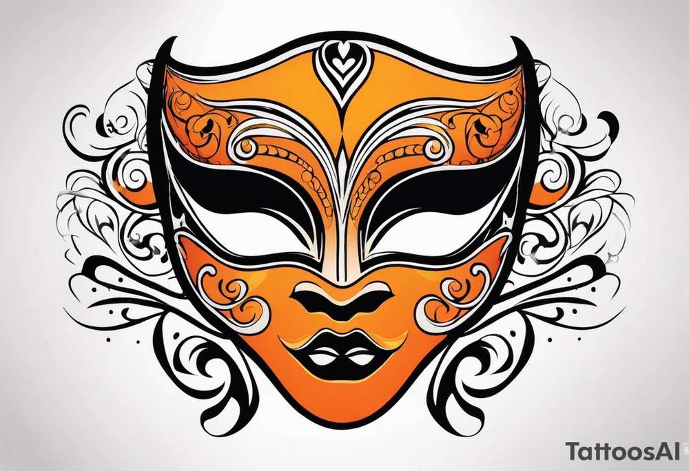 Unhappy Masquerade mask that is orange and black  with smoke tattoo idea