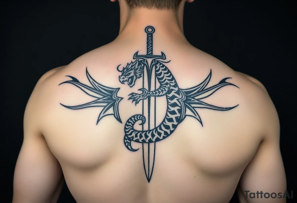 create a meaningful tattoo idea with dragon going around a sword and rebirth tattoo idea