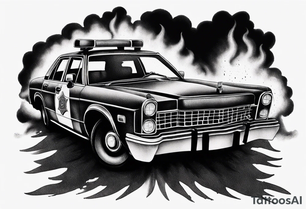 destroyed police car on fire tattoo idea