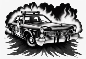 destroyed police car on fire tattoo idea