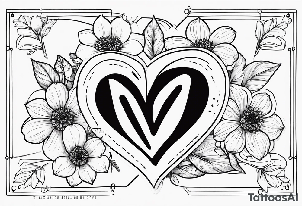 Heart with September birth flowers with the name Cameron and the time 8:34am tattoo idea