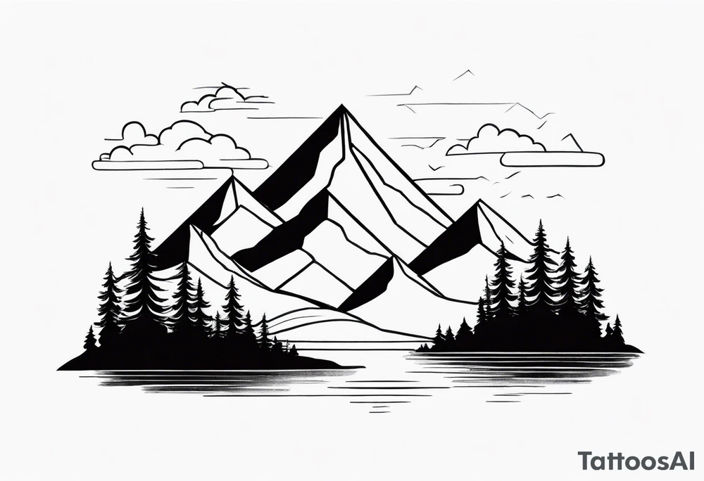 Mountain forest with the sky that turns into the ocean tattoo idea