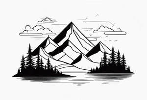 Mountain forest with the sky that turns into the ocean tattoo idea