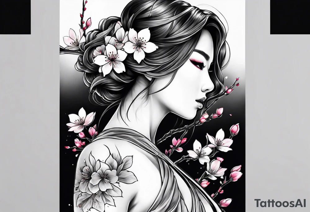 Cherry blossom for back tattoo but The whole body has to come out tattoo idea