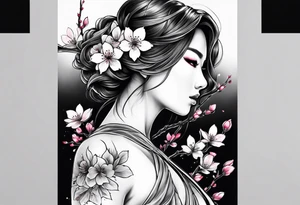 Cherry blossom for back tattoo but The whole body has to come out tattoo idea