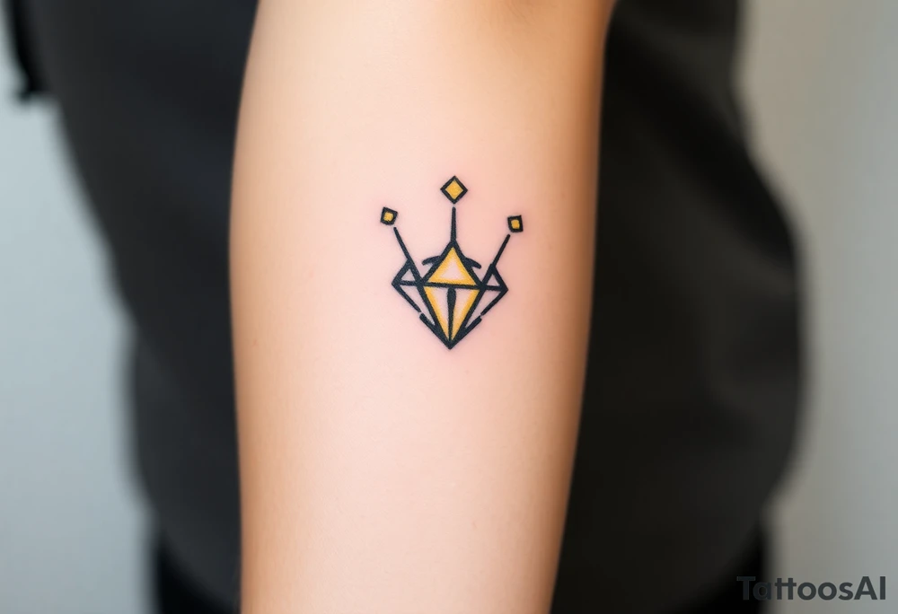 A minimalist crown with a single, large diamond in the center, shaded in black, gold, and diamond whites for a sleek, modern take on royal symbolism tattoo idea