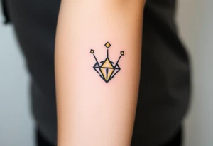 A minimalist crown with a single, large diamond in the center, shaded in black, gold, and diamond whites for a sleek, modern take on royal symbolism tattoo idea