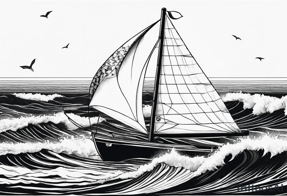 A lemon-Buoy with a green leaf-flag on waves tattoo idea
