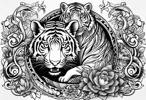 Shoulder tattoo that has  a Rat, pig, tiger, dog, snake all together in one tattoo tattoo idea