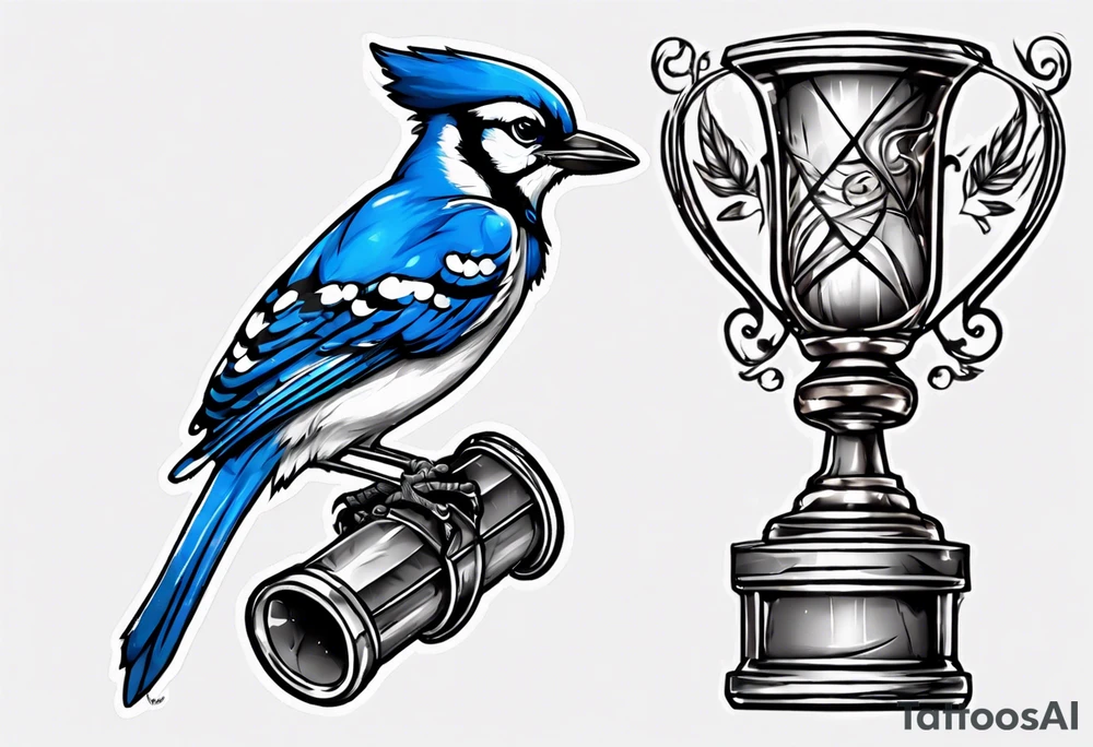Bluejay holding a trophy tattoo idea