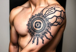 Bio-Mechanical internal computer, binary code, symbolism for 6 kids, 5 boys and youngest is a girl tattoo idea