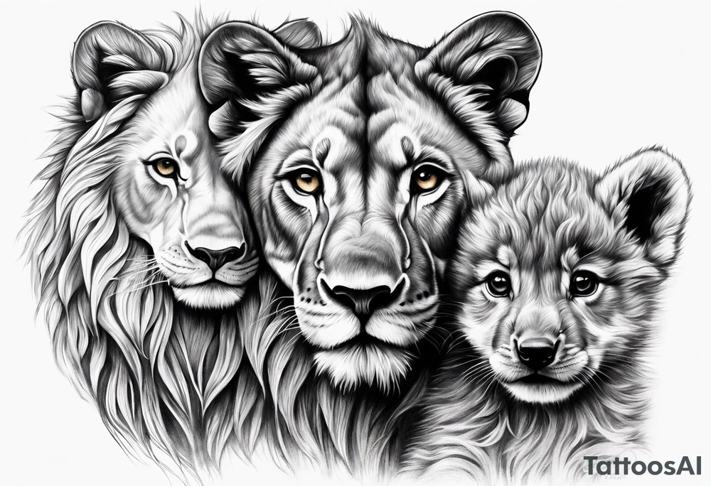 Baby lion and baby wolf tattoo idea