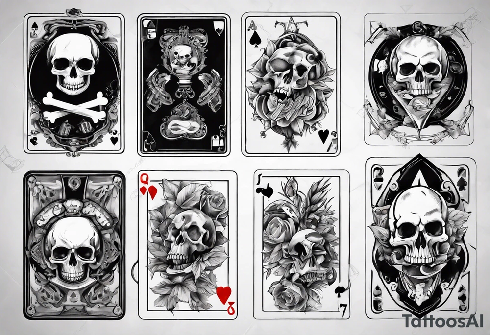 7 and 2 poker card, most outward facing card have a grave in the middle with a skull on it tattoo idea
