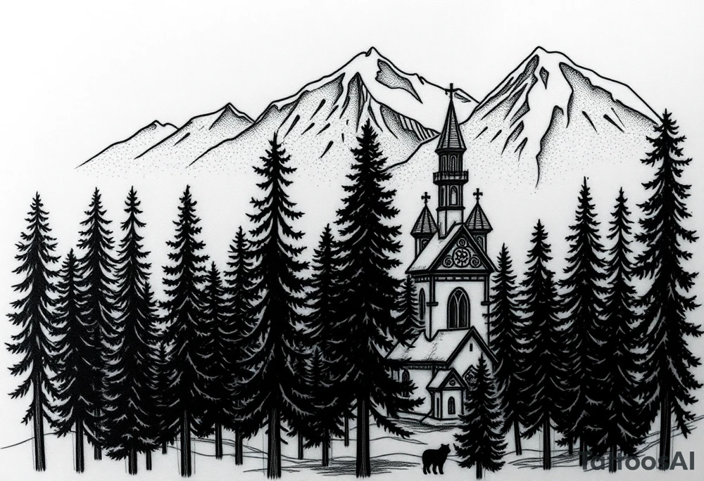 Nature/Landscape

Wolves in a pine forest (extending the tree line you already have)
A Russian bear emerging from the treeline
Snow-capped mountains behind the church scene tattoo idea