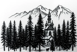 Nature/Landscape

Wolves in a pine forest (extending the tree line you already have)
A Russian bear emerging from the treeline
Snow-capped mountains behind the church scene tattoo idea