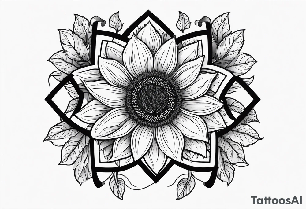 A steel horseshoe with a sunflower in the center tattoo idea
