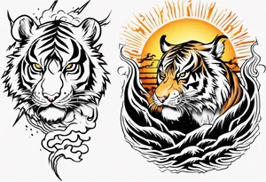 Tiger with lightning and the sun in the background for a forearm tattoo tattoo idea