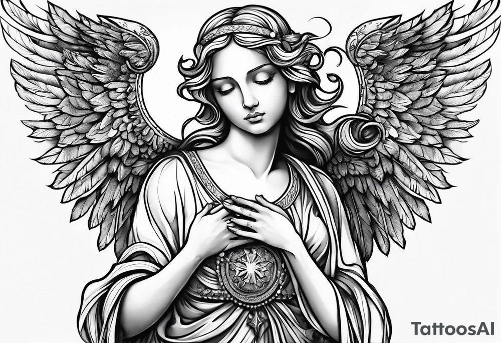 Angel with prayer hands tattoo idea