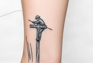 power lineman climbing a wooden 12kv pole. Make the pole a cross that has a hidden resemblance to god. tattoo idea