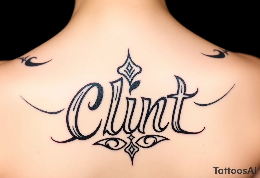 Clint spelled out in cartoon lettering tattoo idea