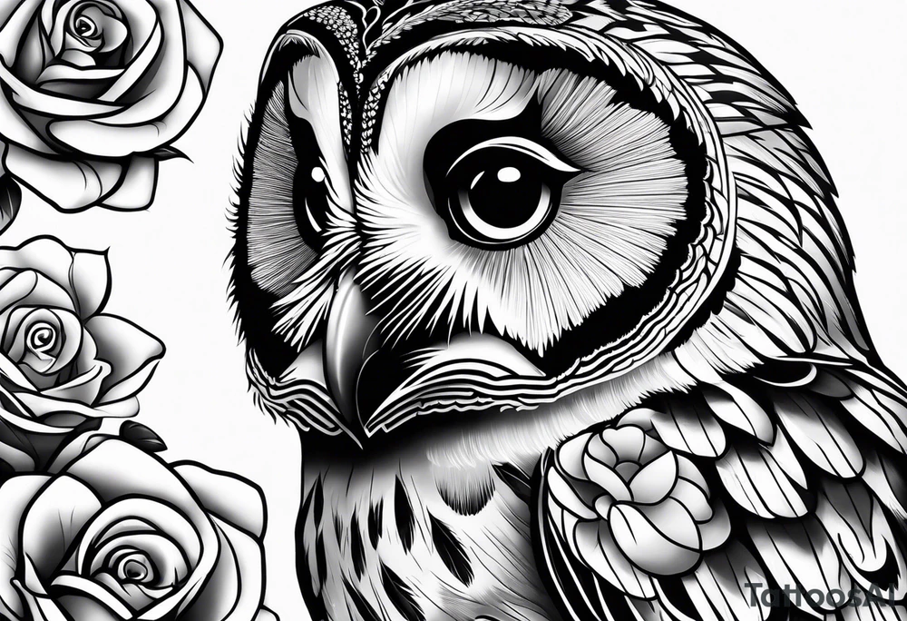 Barred owl with a rose and a heart tattoo idea
