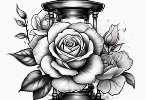Rose on hourglass with sakura tree inside tattoo idea