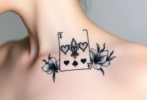 6 of hearts card with fleur de lis as the hearts and magnolias in the background tattoo idea