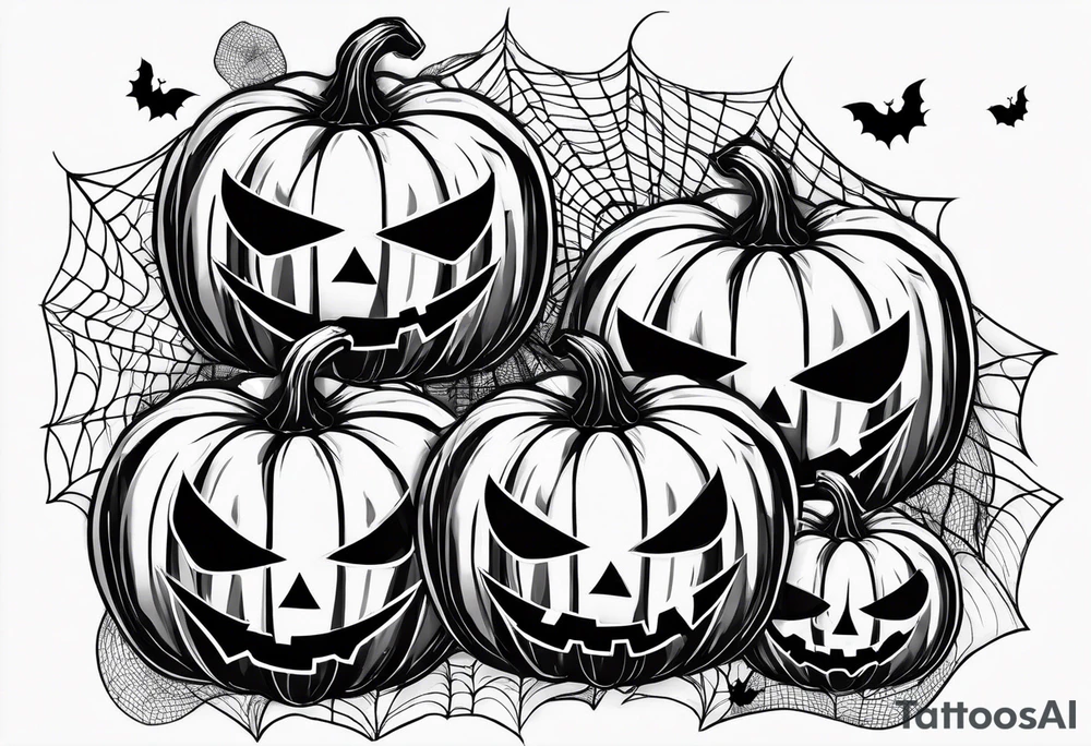 scary pumpkins with a spidernet in the background tattoo idea