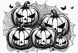 scary pumpkins with a spidernet in the background tattoo idea