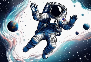 Astronaut floating reaching hand out to space tattoo idea
