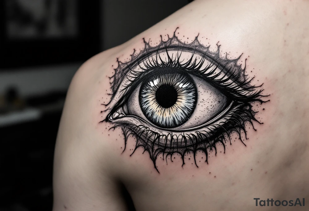 A vivid eyeball tattoo inked directly onto the sclera (white of the eye tattoo idea