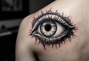 A vivid eyeball tattoo inked directly onto the sclera (white of the eye tattoo idea