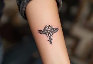 A silver and black cartouche holding hieroglyphs of a loved one’s name. tattoo idea