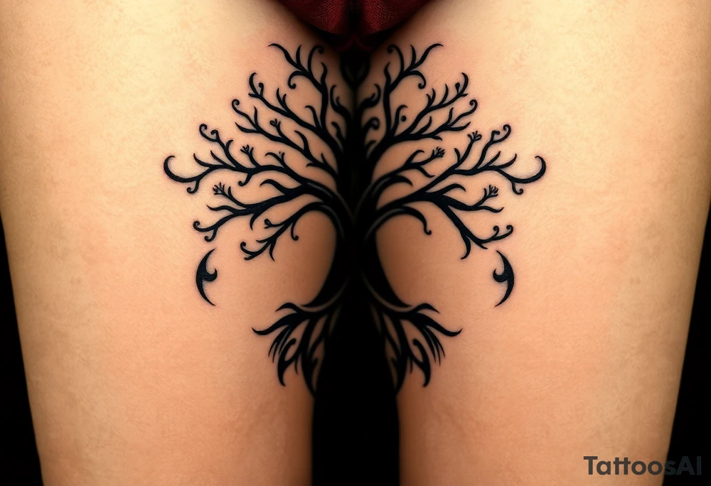 mystical tree of life with cosmic roots and celestial branches tattoo idea