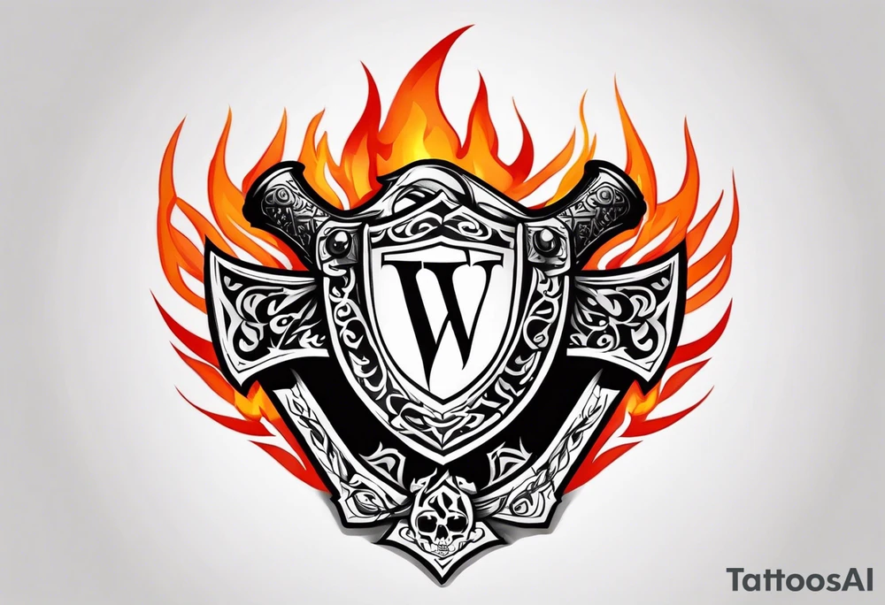 valhalla on fire
sword shield axe tattoo idea