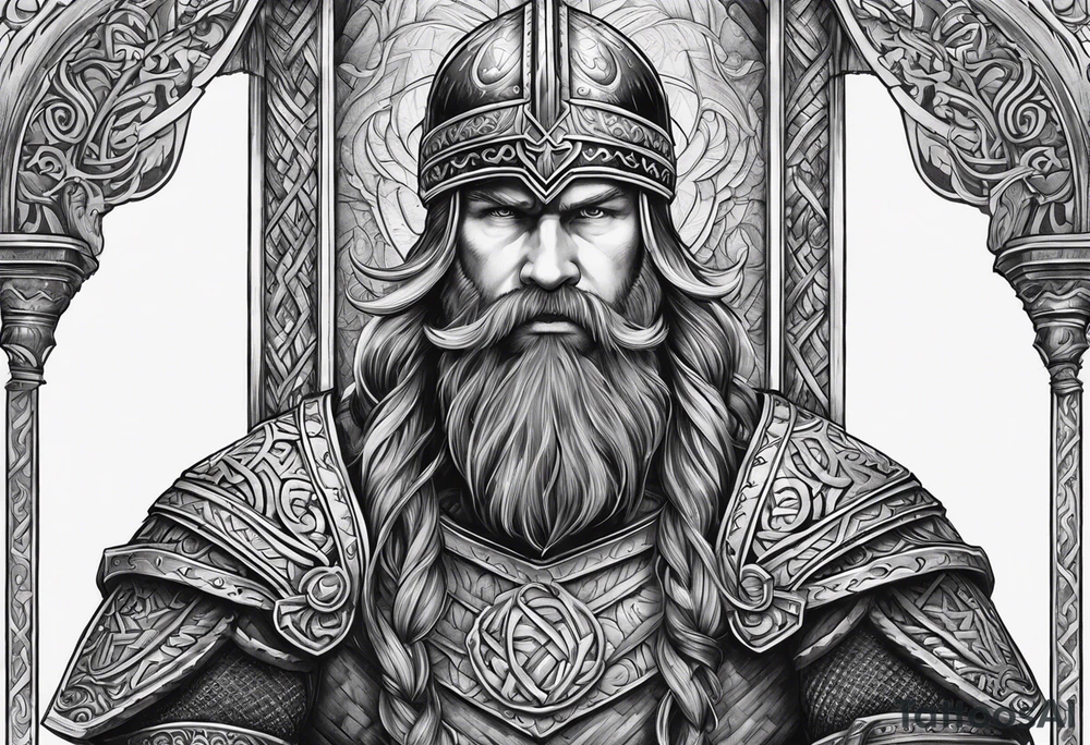 The Viking is standing in front of the staircase that leads to the gate to the valhalla. tattoo idea