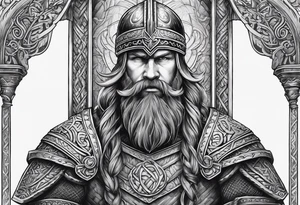 The Viking is standing in front of the staircase that leads to the gate to the valhalla. tattoo idea