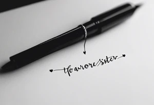 a small, delicate tattoo with The handwritten words "to my favorite sister" and with a small puzzle piece hanging off a line that comes from the letter "r" tattoo idea