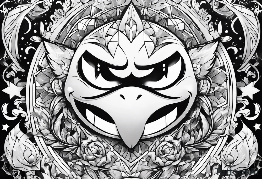kirby smiling inside a long shinning crystal tattoo idea